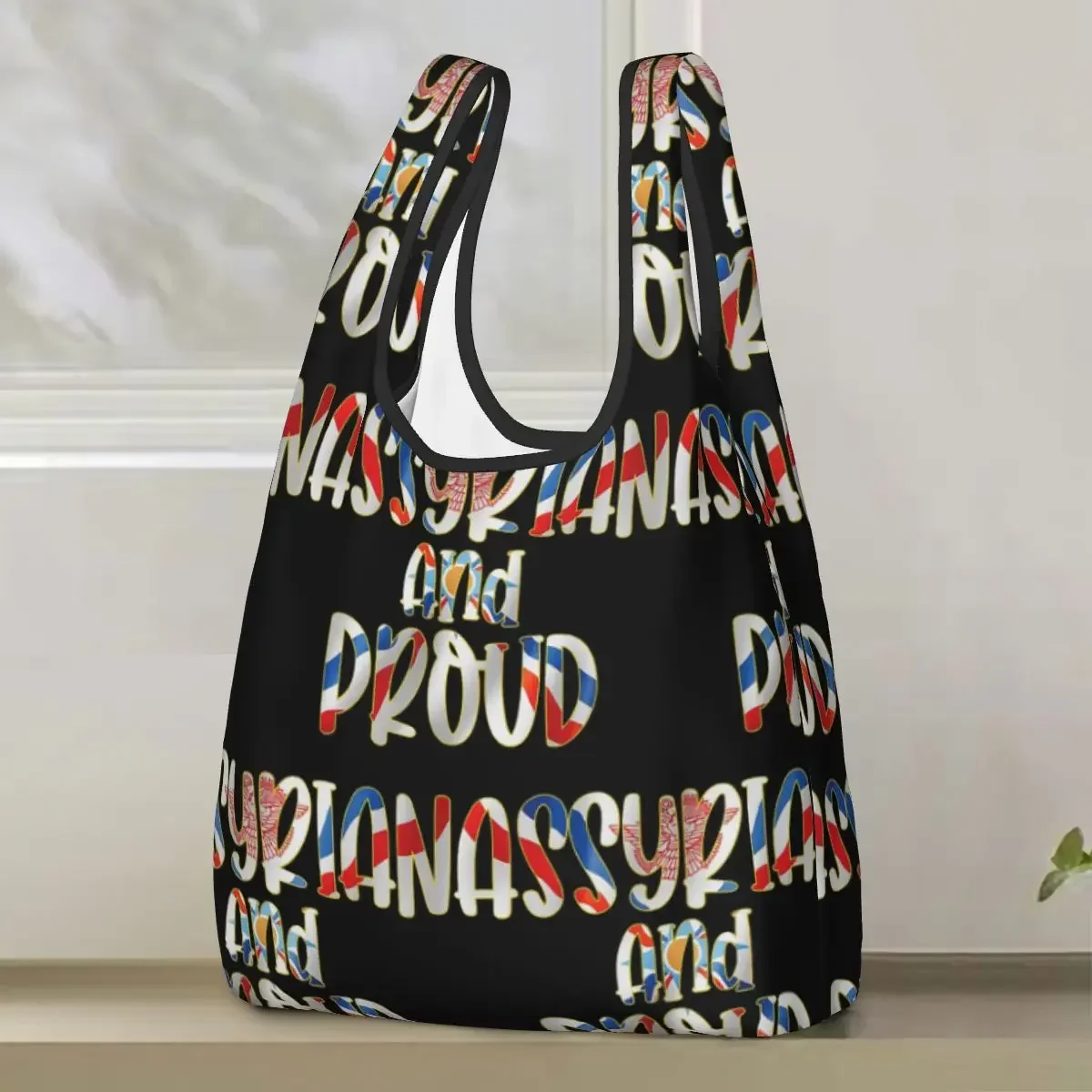 Luxury Assyrian Suryoyo Flag Shopping Bag Portable Tote Bags Reusable Shoulder Shopper Bag Grocery Handbag