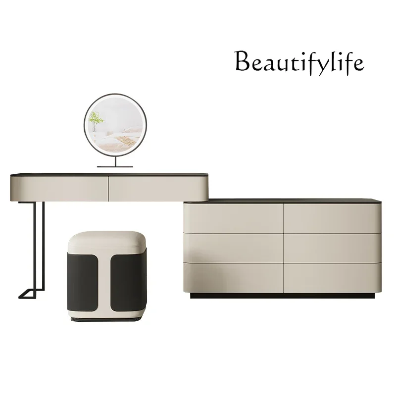 X35 Cream Wind Dresser Storage Cabinet Integrated Simple Master Bedroom Solid Wood Saddle Leather Makeup Table