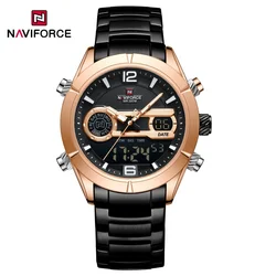 NAVIFORCE Trend Casual LCD Display Man‘s Wristwatch Analog Digital Quartz Watches for Men Steel Band Day Date Display Male Clock