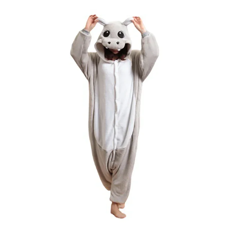 Gray Hippo Animal Pajamas Unisex Adults Flannel Onesies Sleepwear robe boys clothes cartoon pajamas Cosplay Costume