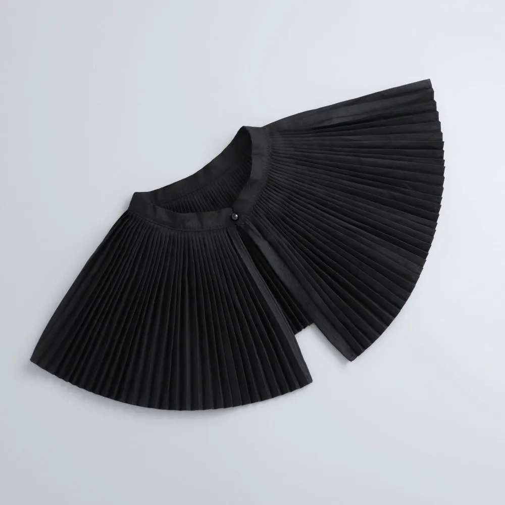 Detachable Dual-piece Set Organ Pleats Fake Collar Flared Fan-shaped Drape Adjustable Ribbon Tie Short Wrist Cuffs