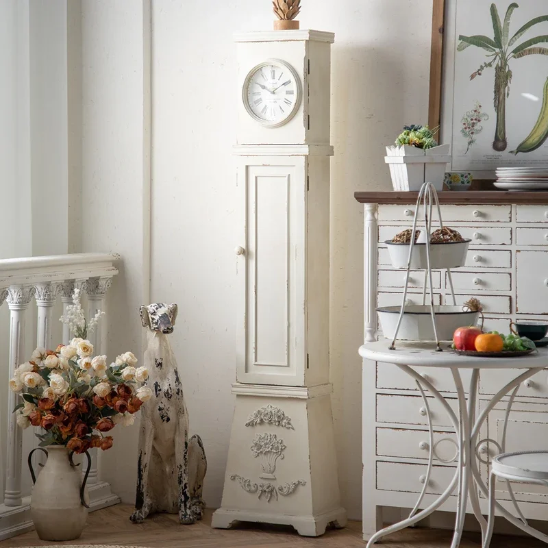 

JCX французские ретро старые оригинальные белые напольные часы вертикальный шкафчик для хранения шкаф балкон гостиная декоративные часы шкаф