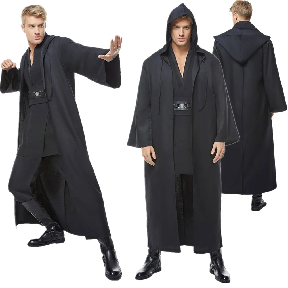 Capa de Halloween para hombre adulto, disfraz de Jedi, marrón, andador, túnica negra, uniforme de fantasía, traje de fiesta de Carnaval