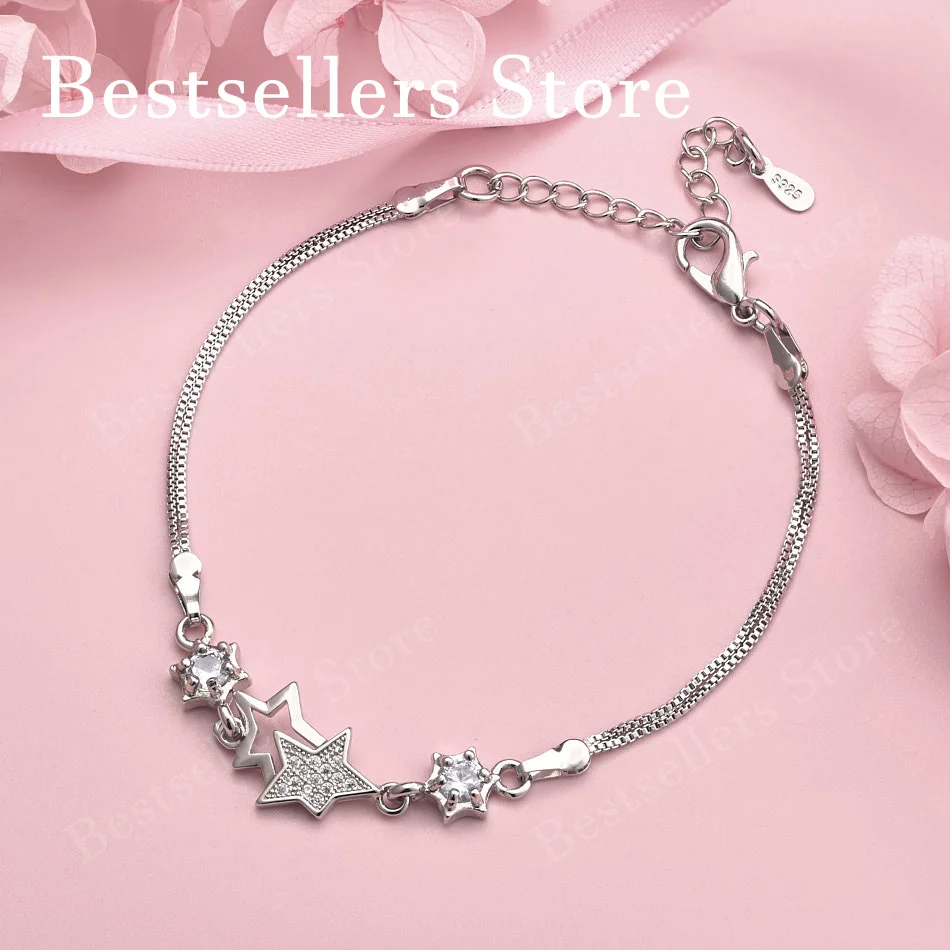 

Изысканный браслет из стерлингового серебра 925 пробы с цирконами в форме звезды, 8 дюймов, женские модные свадебные аксессуары, украшения для вечеринок