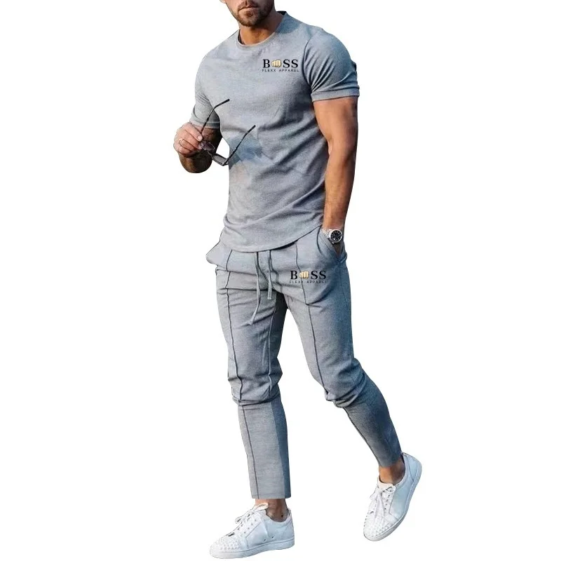 The hottest men\'s short sleeved and long pants two-piece set in 2024, casual sports spring and summer set, new design, street