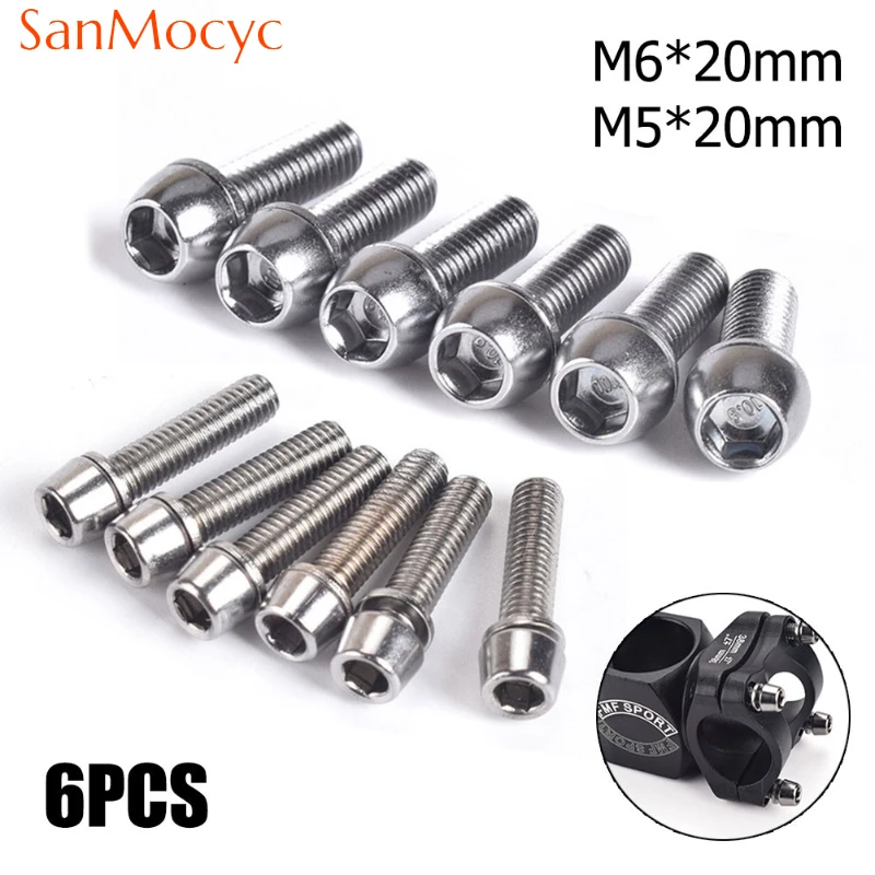 1 Pcs/6 Pcs Bicycle Handlebar Screws Stainless Steel M5/M6 MTB Bike Handle Bar Stem Screws Enhancement M5 Hexagon Bolt Screws