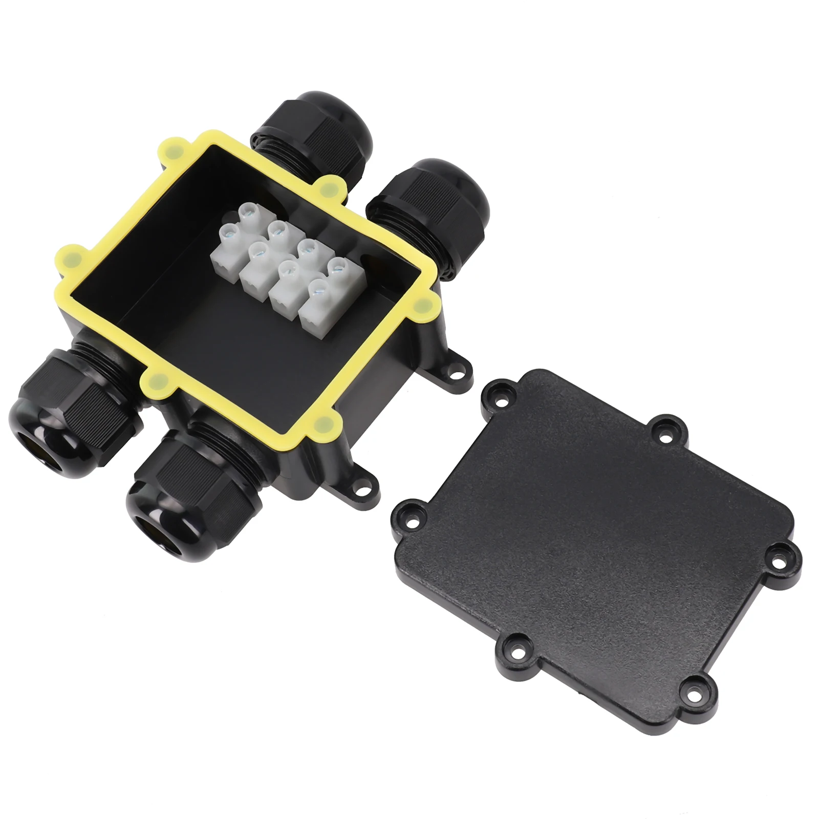 IP68 4 Way Junction Box Cable Sleeve H Socket Connector Black PVC Housing For Indoor Outdoor Electrical Wiring Distribution