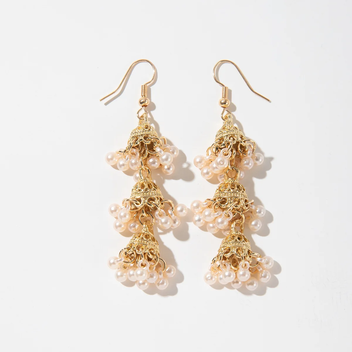 New Ethnic Gold Color Jhumka Bells Earring for Women Bohemian Pearl Tassel Charm Wedding Earrings Turkish Gypsy Party Jewelry