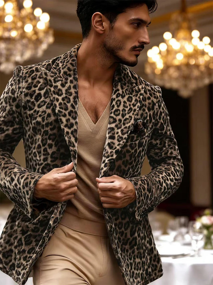 Men’s Leopard Print Velvet Bla - Velvet Blazer Vintage review and price