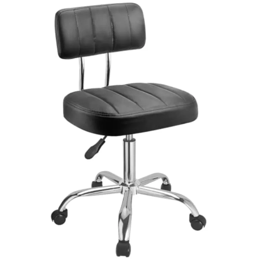 

Office Desk Chair Wheels Rolling Stool Height Adjustable Swivel Stool with Low Back Lumbar Support Square PU Leather Swivel Cha