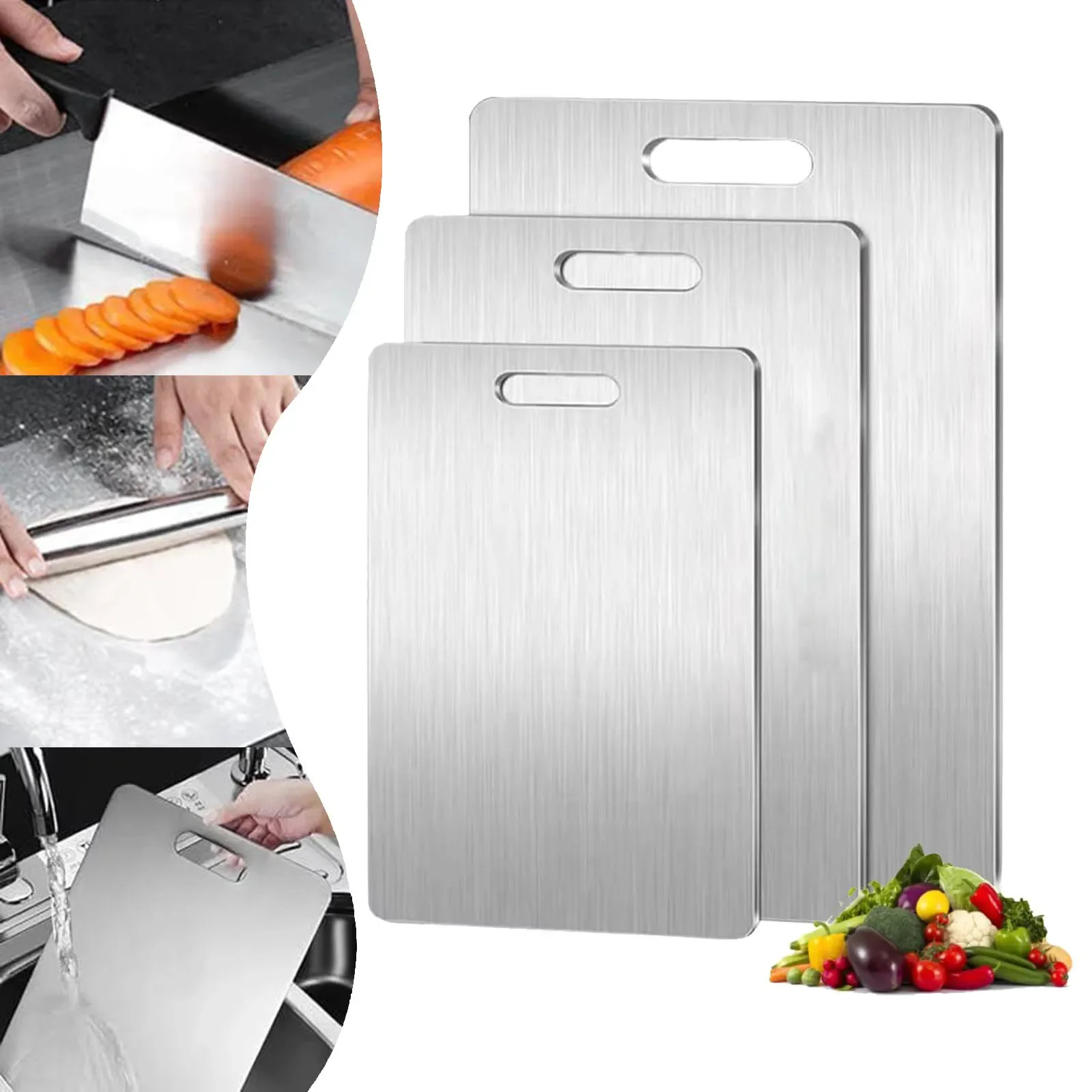 لوح تقطيع جديد من الفولاذ المقاوم للصدأ مطلي بالتيتانيوم 316 درجة الطعام لوح تقطيع المطبخ المحمول مزدوج الجوانب للفواكه واللحوم