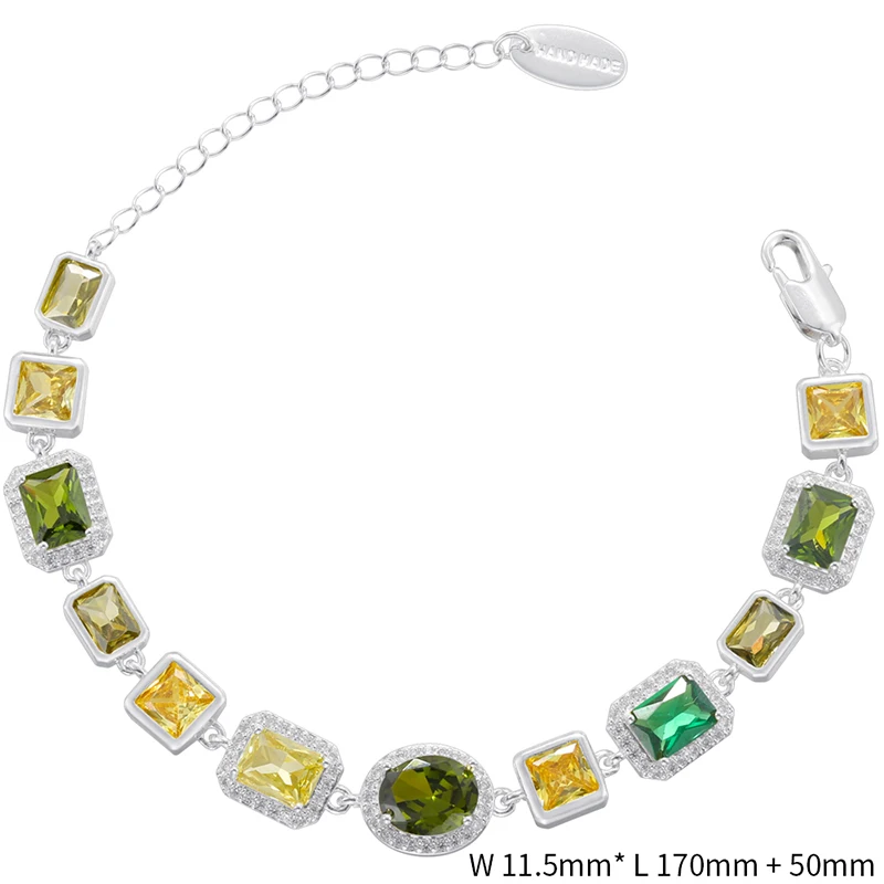 Lenght 7 inch Geometric Zircon Color Gemstone Bracelet Gold-Plated Brass Jewelry Hip-Hop Unisex Luxury Chain Gift for Friend