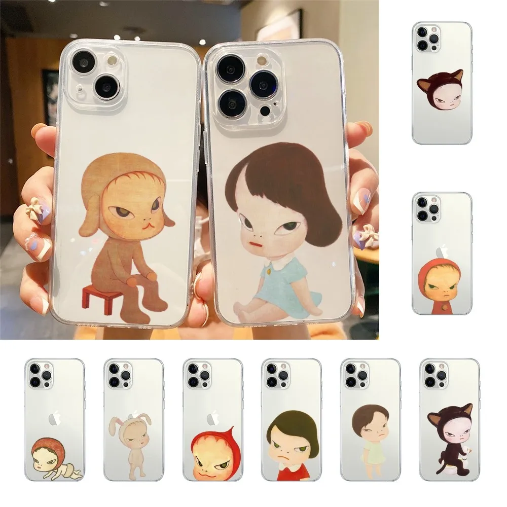 Japanese Y-Yoshitomo Nara Phone Case For Iphone 15 11 13 14 Pro Max 7 8 Plus X Xr Xs Max Se2020 12mini Transparent Cover