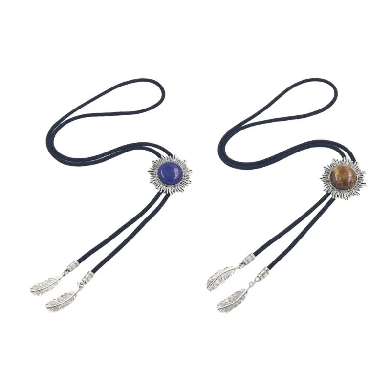 X5XA Engraving Stone Bolo Tie Carved Cowboy Necktie Western Bolo Tie for Shirt