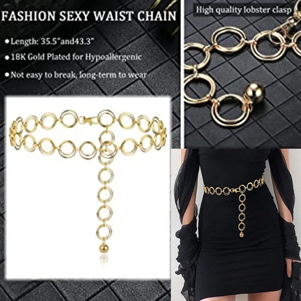 

Women Dress Jeans Decorative Trendy Metal Chain Belt Slimming Cummerbands Luxury Alloy Waistband Double Ring Waist Band
