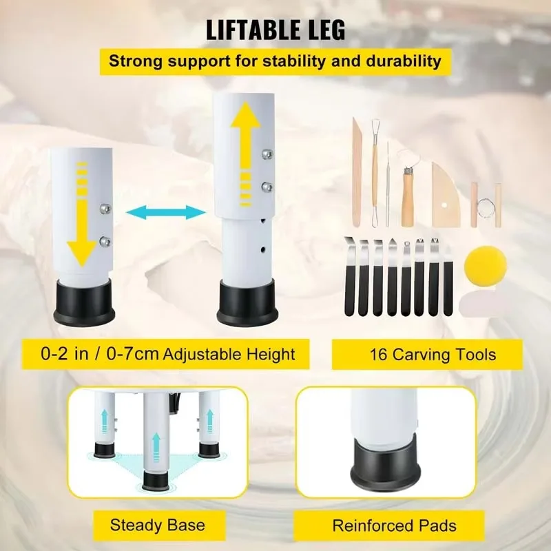 9.8/12inch Professional Pottery Kit Adjustable Lift-Table DIY Art Clay Wheel Machine Beginners 250W/350W Motor 110/220V