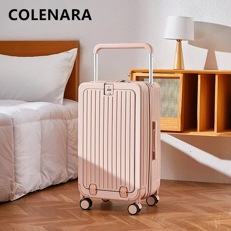 COLENARA Laptop Suitcase 20"22" Front Opening Boarding Case USB Charging Trolley Case with Wheels 24"26Inch Rolling Luggage