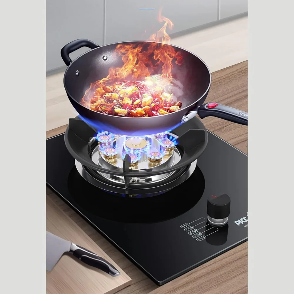 موقد غاز موقد غاز مدمج موقد غاز 5.2 كيلو وات موقد طباخ زجاجي موقد واحد، مع حماية قفل أمان للأطفال FFD مقبض 43x33x9