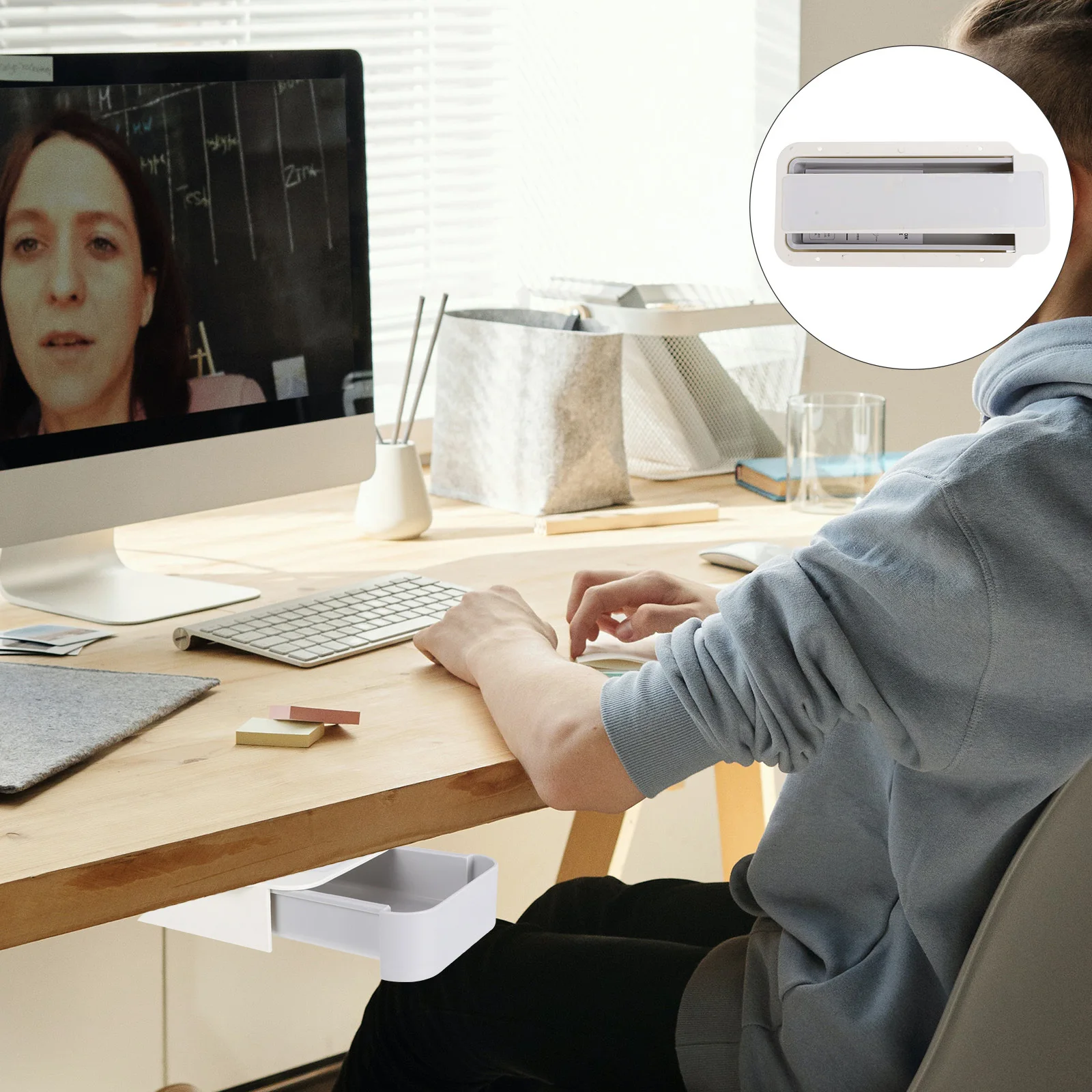 

Under Desk Pencil Drawer Organizer Plastic Storage Box For Office Table Bottom Holder Pen Case Adhesive Tray Hidden Desktop