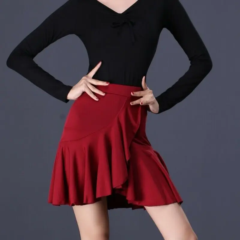 フリルラテンダンススカートレディース社交ルンバサンバタンゴチャチャスカートラップダンスウェア衣装ステージパフォーマンススカート