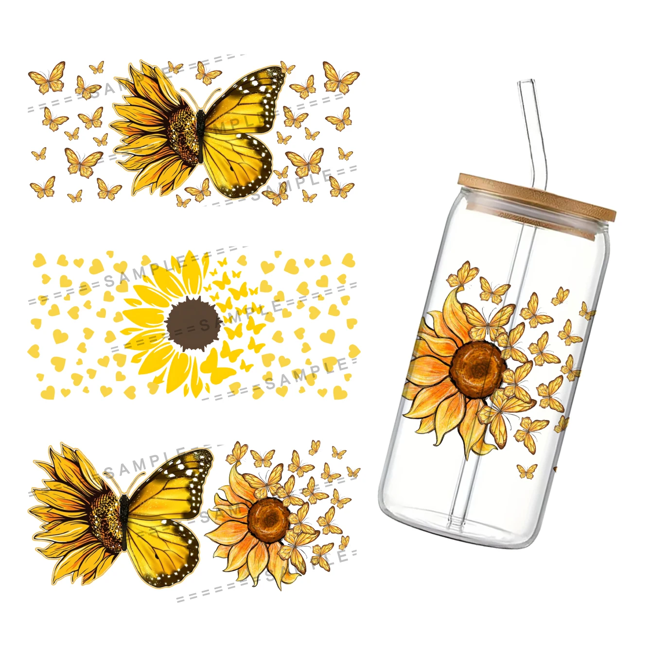 

Sunflower 3D Wrap Transfer Sticker For 16oz Libby Glass Design Cup Wraps Decal Waterproof Mug UV DTF Stickers Wholesale