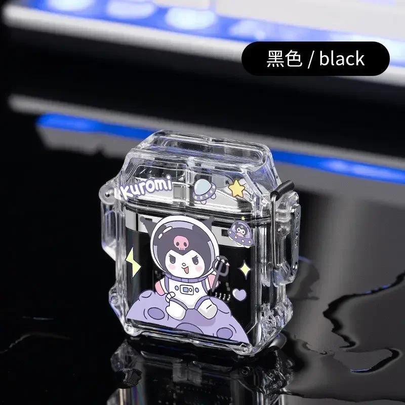 Kuromi Waterproof Rechargeable Lighter Sanrio High-value Transparent Lighter Double Arc Windproof Chargeable Electric Lighter