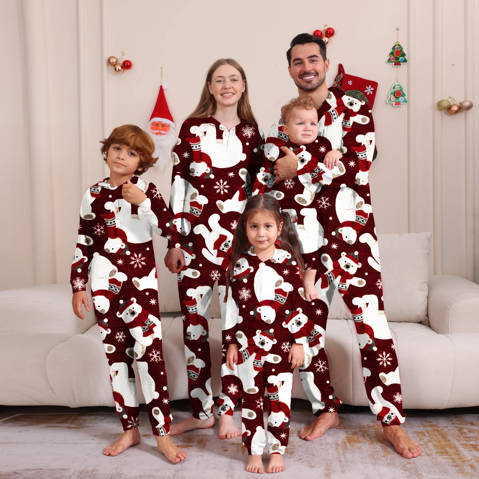 

2024 Christmas Family Pyjamas Fashion Moose Hat Xmas Cartoon Onesie Christmas Mother Kids Family Matching Outfits Baby Clothes