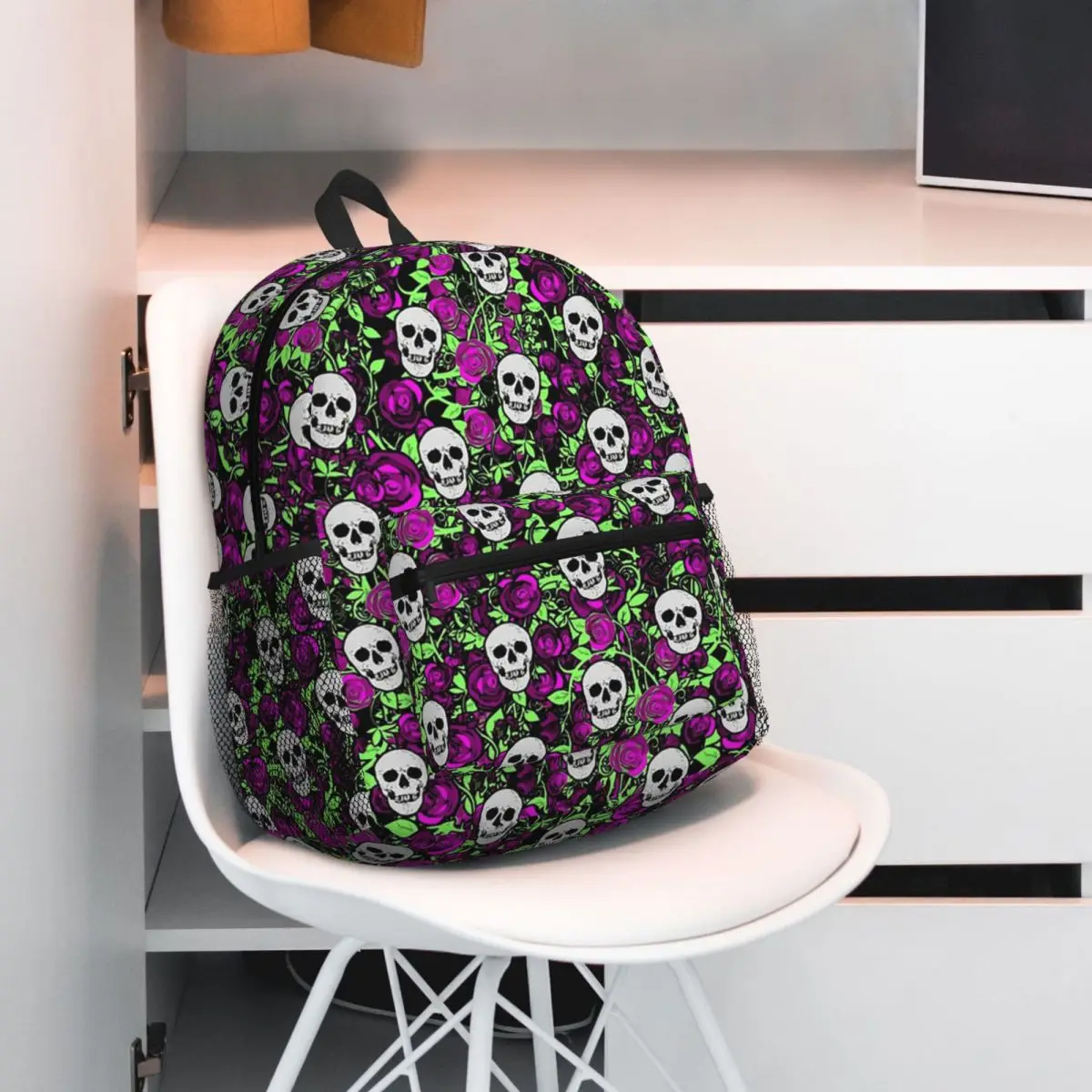 

Skull Floral Rose Thorn Gothic Backpack Daypack Large Capacity Boys Girls BookBag School Bag Shoulder Bags for Men Women