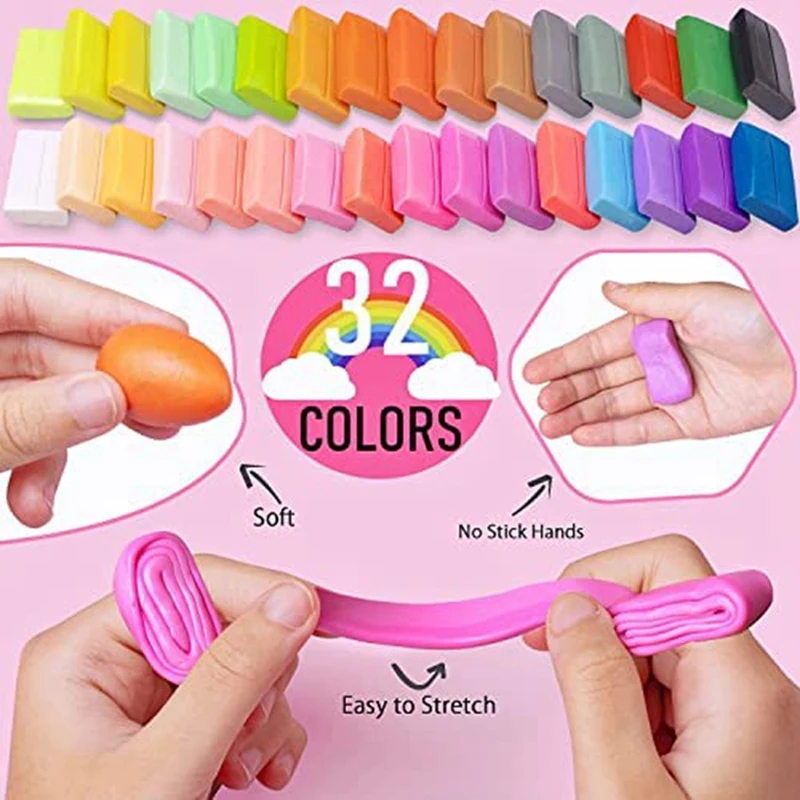 Polymer Clay Earring Making Kit Include 30Pcs Polymer Clay Earring Cutters Molds, 32Colors Clay, Tools, Rollers