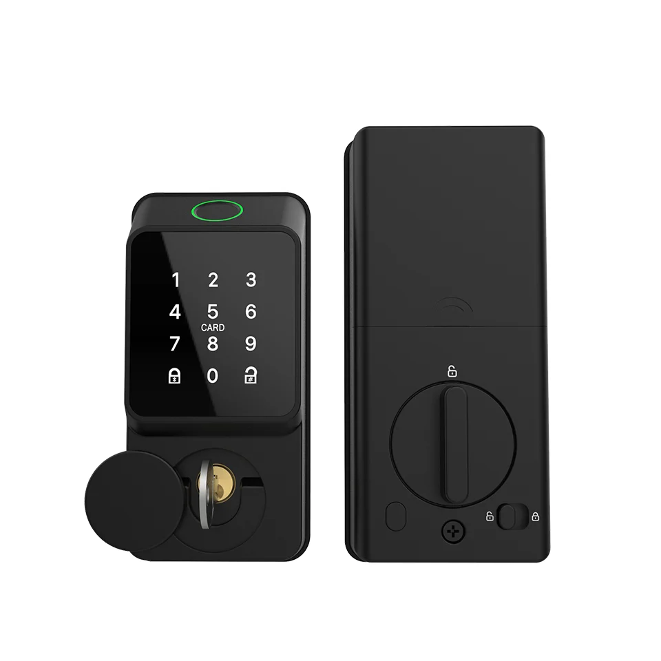 Black Smart Deadbolt Lock Fingerprint Keyless Entry Single Cylinder Rim Lock Tuya TTLock App for Residential Front Door