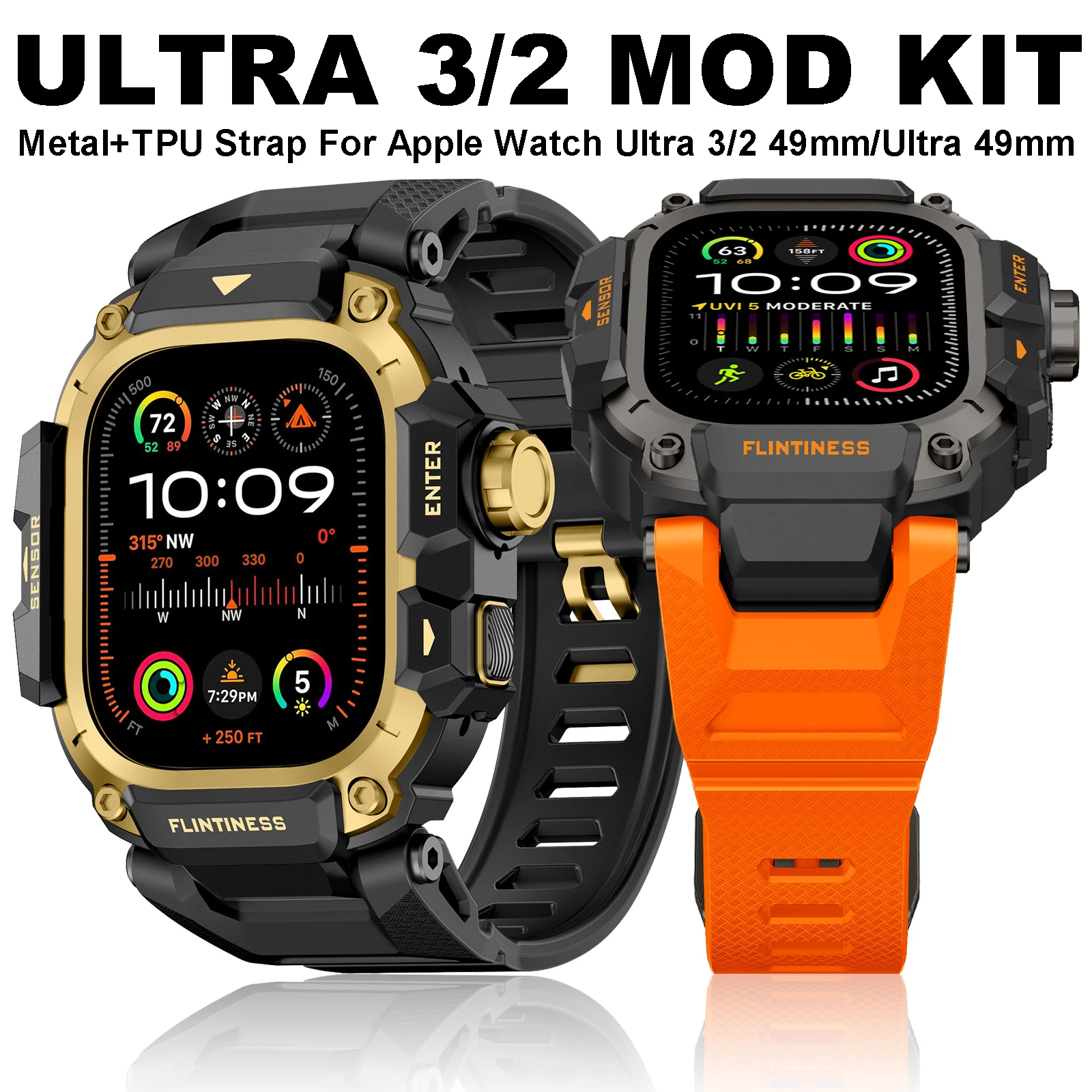 Sport Frame Cover for Apple Watch Ultra 1/2/3 49mm Shockproof Bumper Protective Fall Resistant Case With Silicone Watch band