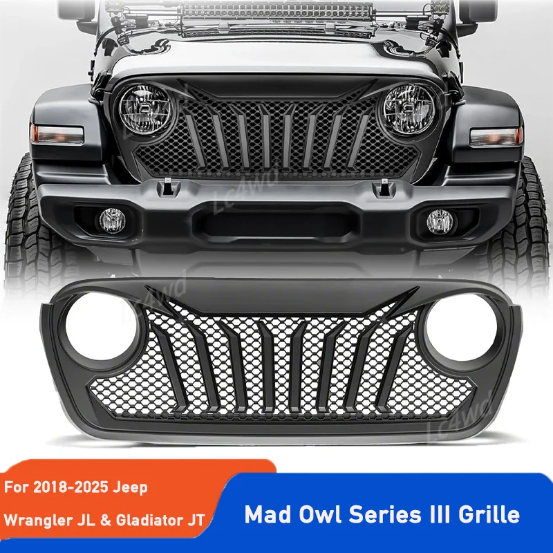 LC4WD 4x4 Exterior Accessories Front Grille Mad Owl Series III Grill w/Mesh For 2018-2025 Jeep Wrangler JL/JLU/4XE/Gladiator JT