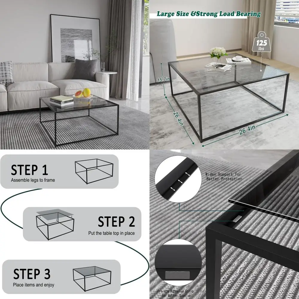 

Стильный журнальный столик из закаленного стекла для небольших помещений, металлический каркас, простая сборка, 26,4x26,4x15,7 дюймов.