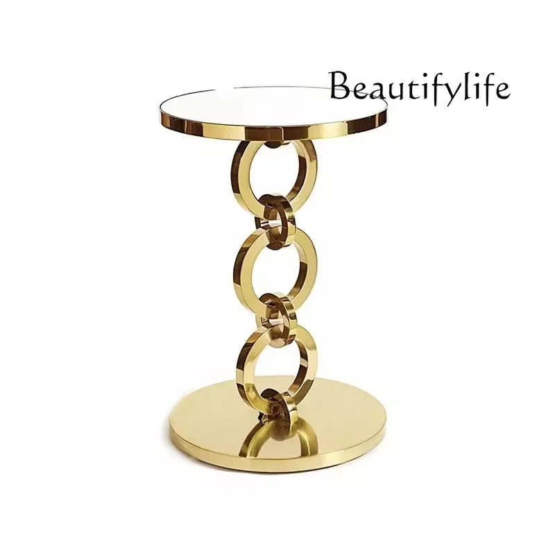 

Italian light luxury marble edge table high-end small coffee table creative art stainless steel living room corner table