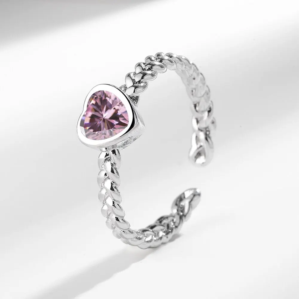 Exquisiter 925 Sterling Silber Herz-Zirkon-Ring Valentinstag-Geschenk Beliebter Vielseitiger Modischer Ring