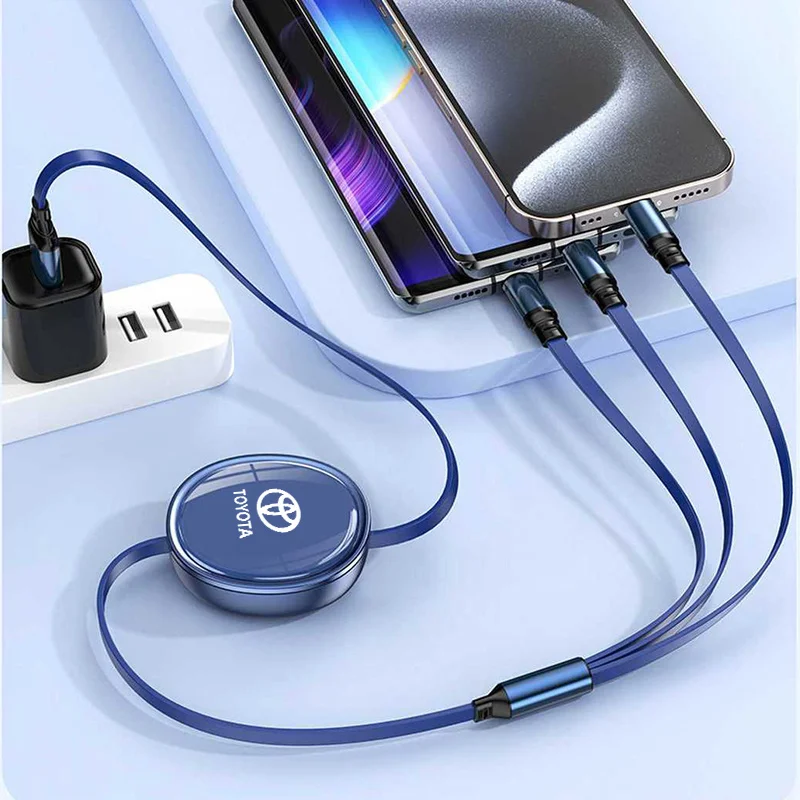 كابل قابل للتطوير الهاتف سيارة الداخلية 3 في 1 USB كابل شحن سريع لتويوتا Chr Rav4 يارس بريوس أفينسيس كورولا كامري أوريس #4