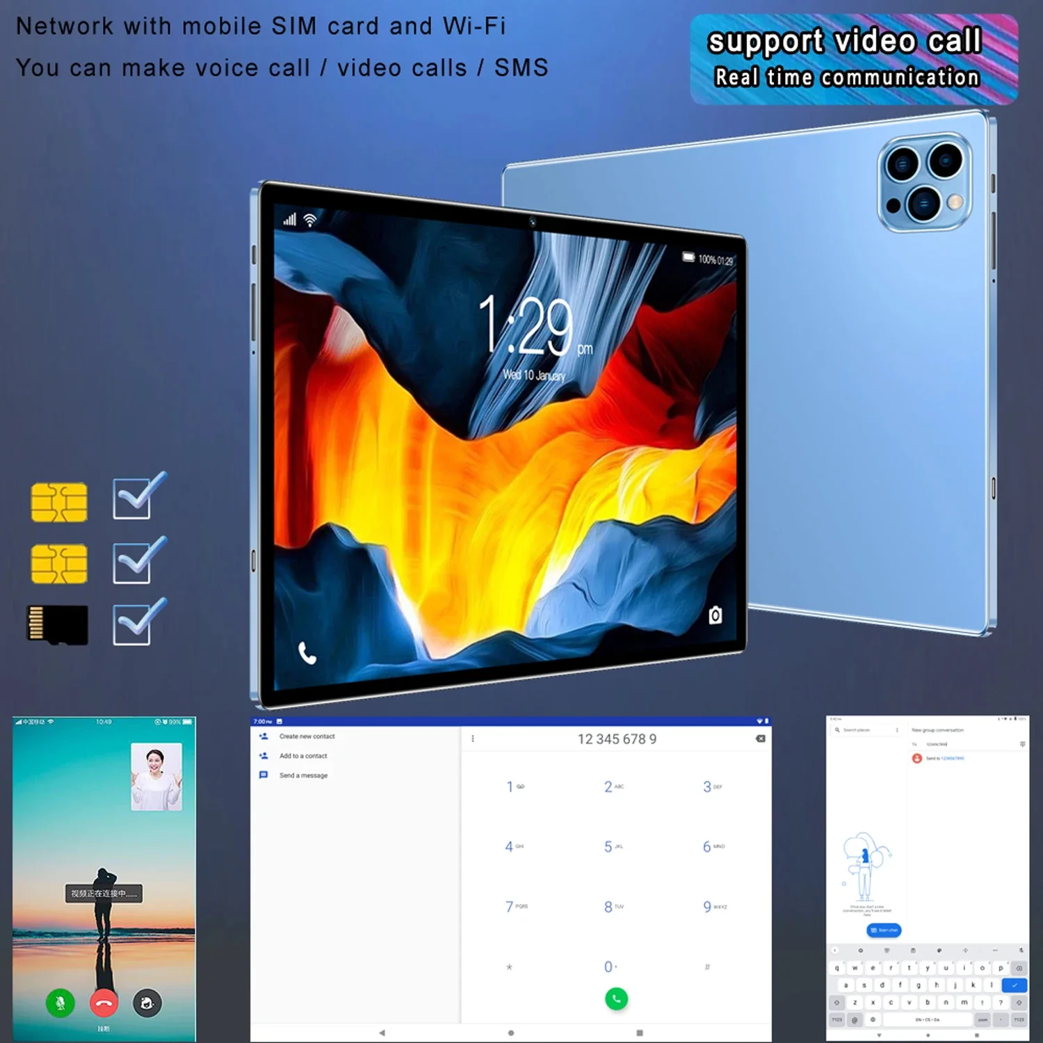 10.1 Inch Tablet Android 11, 8GB(4+4 Expand) RAM 64GB ROM,1TB Expand,1280x800 IPS Screen 5000MAH Battery,GMS 3G Network,WiFi