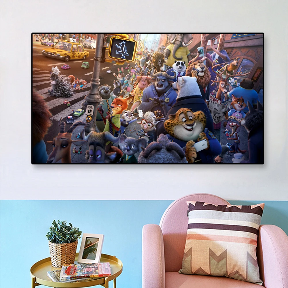 Zootopia Disney Movie Poster Cartoon Judy Nick Prints Large Canvas Painting Wall Art Decoration Movie Art Home Living Room Decor