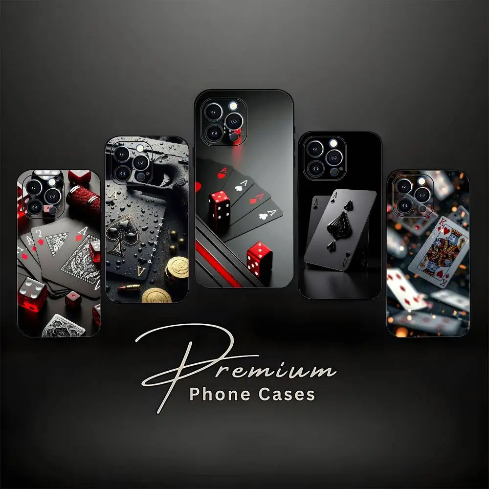 Poker Phone Case For iPhone 17,16,15,14,13,12,11 ,Pro Max,XS,X,XR,SE,Mini,8,7,Soft Silicone Black Cover