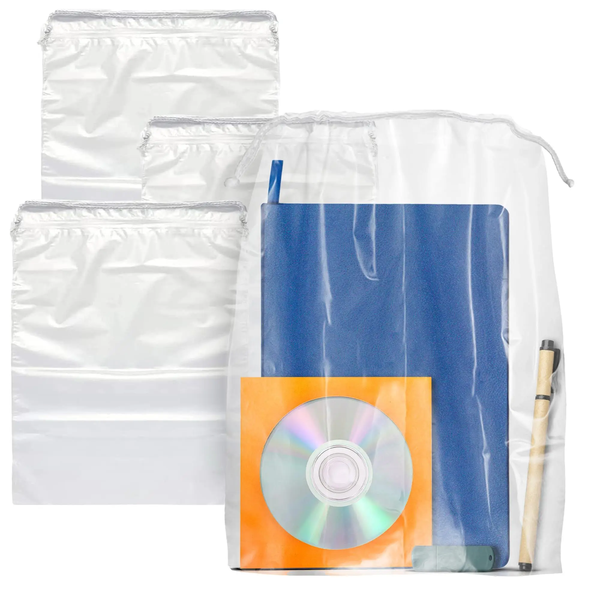 

Clear Drawstring Bag, 12 x 18 Inches. Pack of 100 Clear Plastic Drawstring Bags. 2 Mil Drawstring Clear Plastic Bags. Waterproof