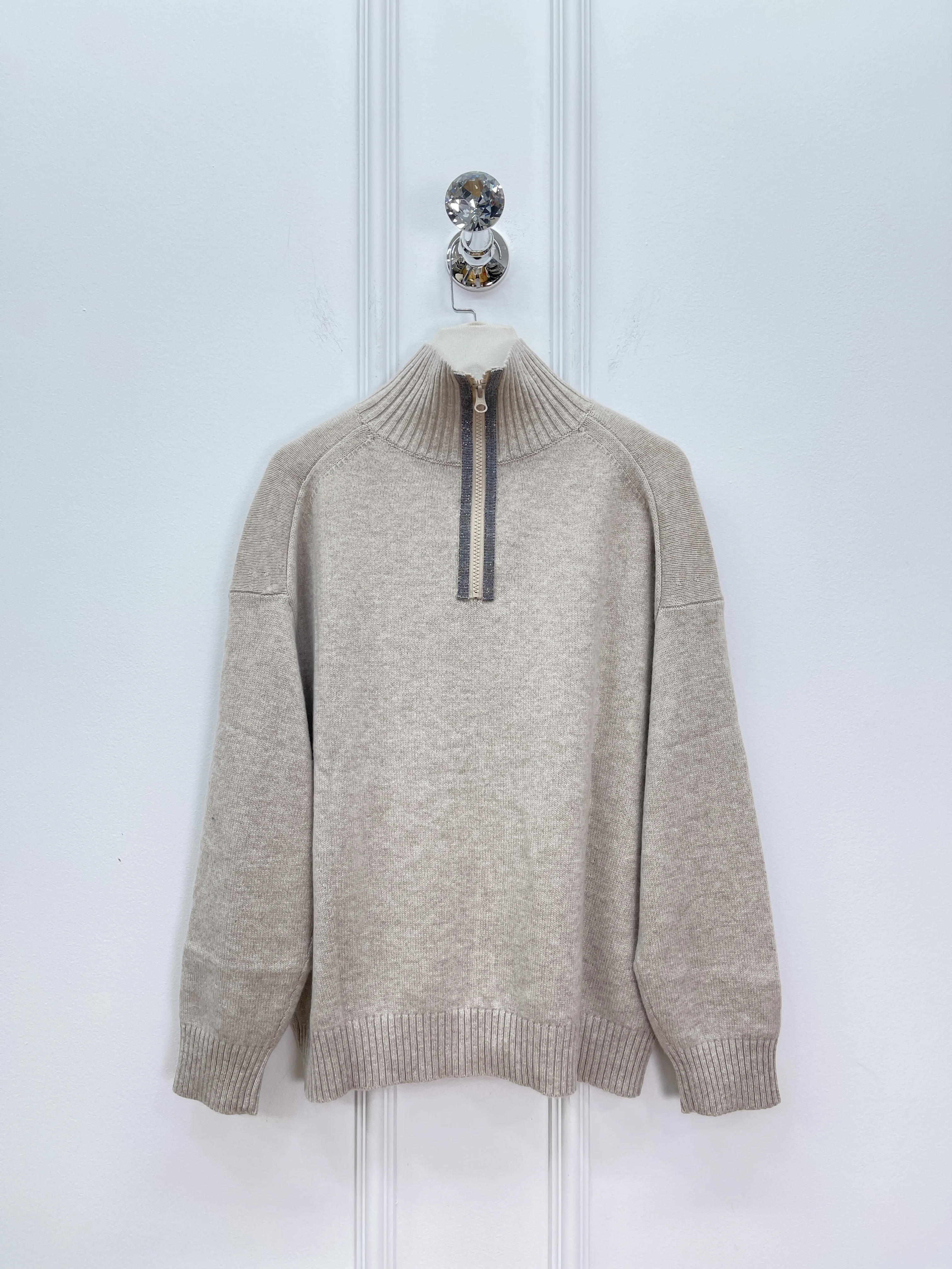 2925 Herfst En Winter Nieuwe Kasjmier Wol Kralen Revers Trui Half Open Borst Casual All-Match Gebreide Tops Voor vrouwen