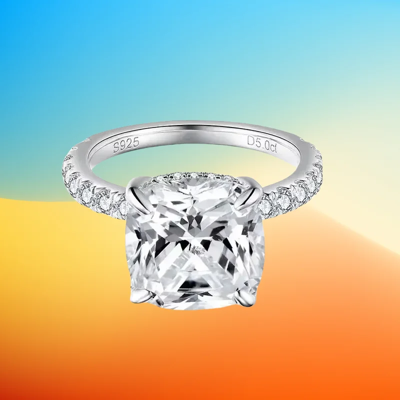 

New 10MM 5CT Cushion Cut D Color Moissanite Ring For Women S925 Silver 18K White Gold Plated Lab Diamond Wedding Ring Jewelry