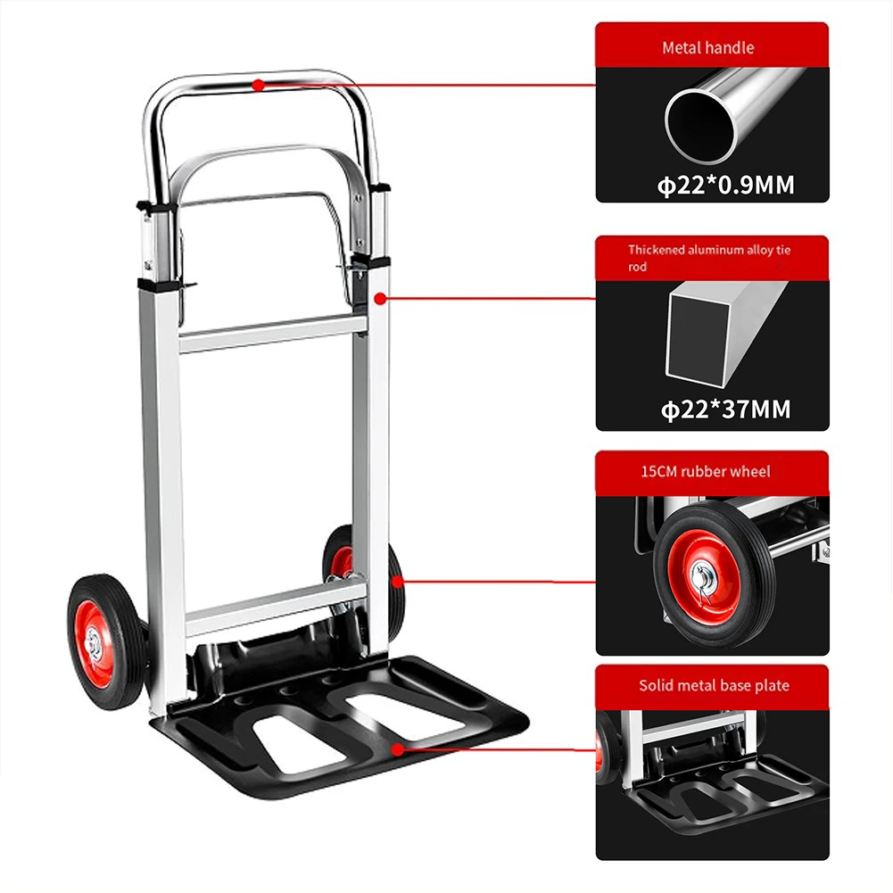 

Folding Sack Truck Heavy Duty Barrow Cart Long Telescoping Handle Aluminum Moving Trolley Multifunctional for Indoor Outdoor