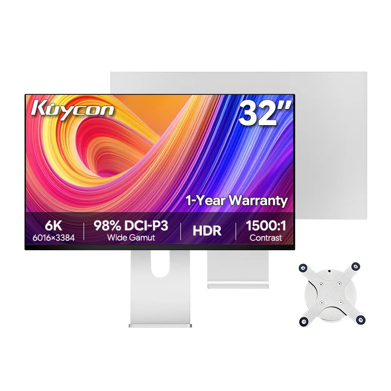 Kuycon G32X 32 Inch 6K Matte IPS Monitor 6016 X 3384 60Hz HDR 99% sRGB 98% DCI-P3 10Bit 1.07B Colors 100W USB-C Height Adjustable Rotary Stand CNC Aluminum 3H Anti-Glare USB Designer Display