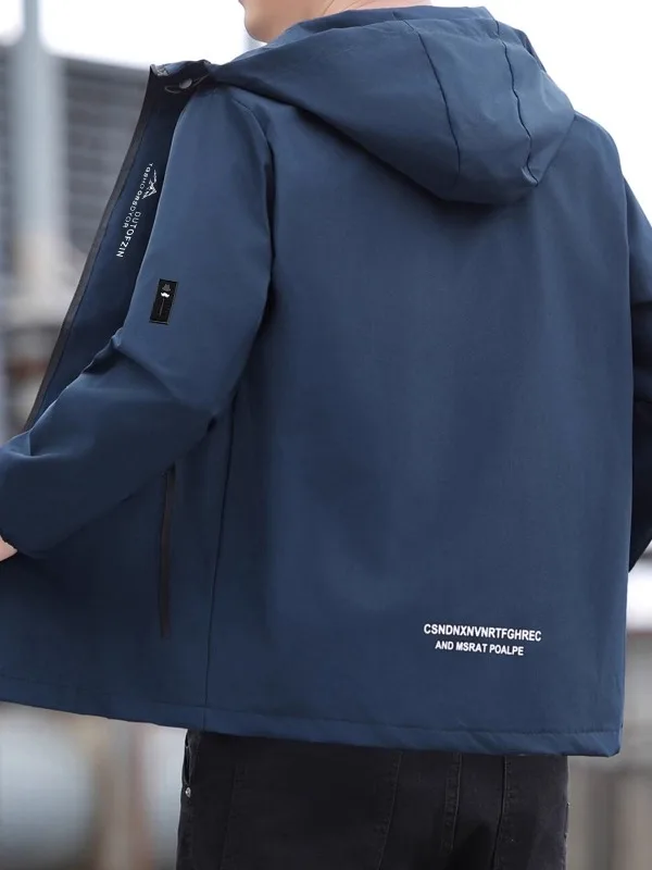 

Men's Casual Hooded Jaet Lightweight Waterproof Spring Autumn Outerwear Loose Fit Polyester Fabric Zipper Closure Coat