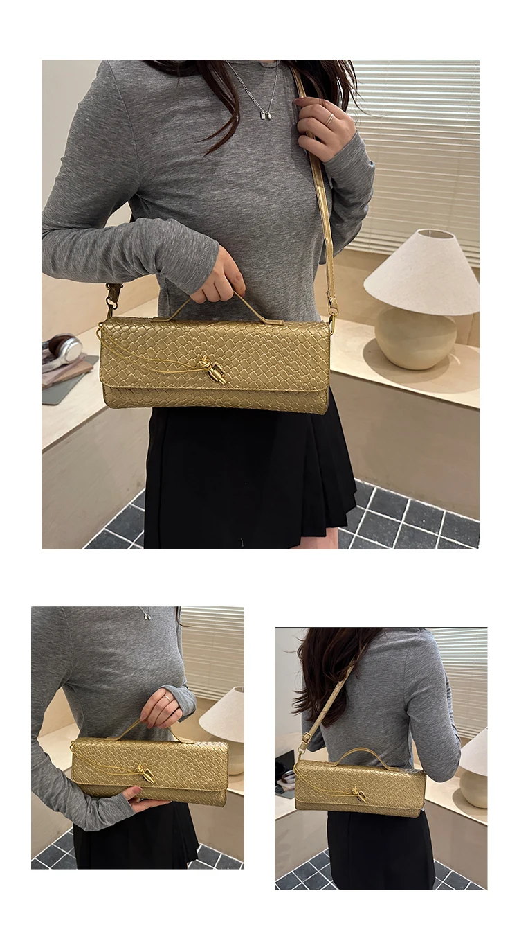Bolso de Hombro Elegante con Textura Tejida, Estilo , Bolso de Mano para Cena, Bolso Cruzado para Mujer, Estilo Casua...