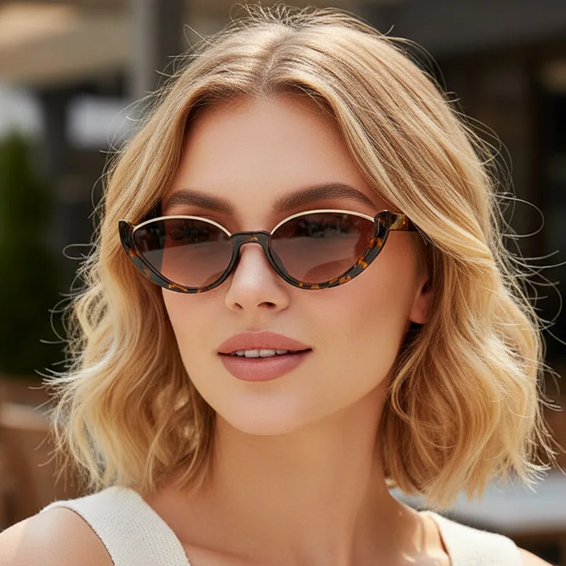 2026 Half Frame Cat Eye Sunglasses Women UV400 Retro Small Frame Fashion Shades for Streetwear & Daily