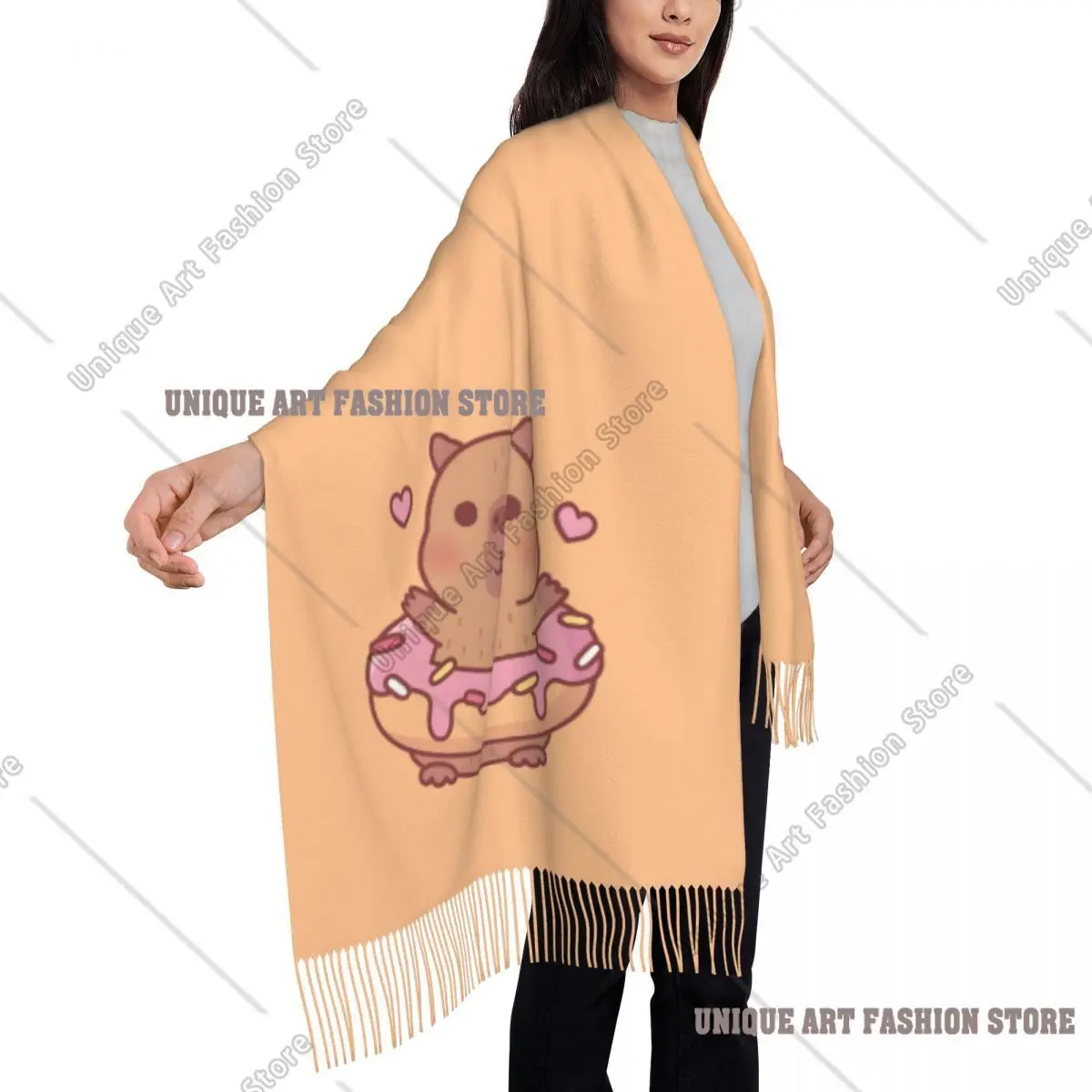 مخصص لطيف كابيبارا شرابة وشاح المرأة شالات لينة يلتف سيدة الأوشحة الشتوية