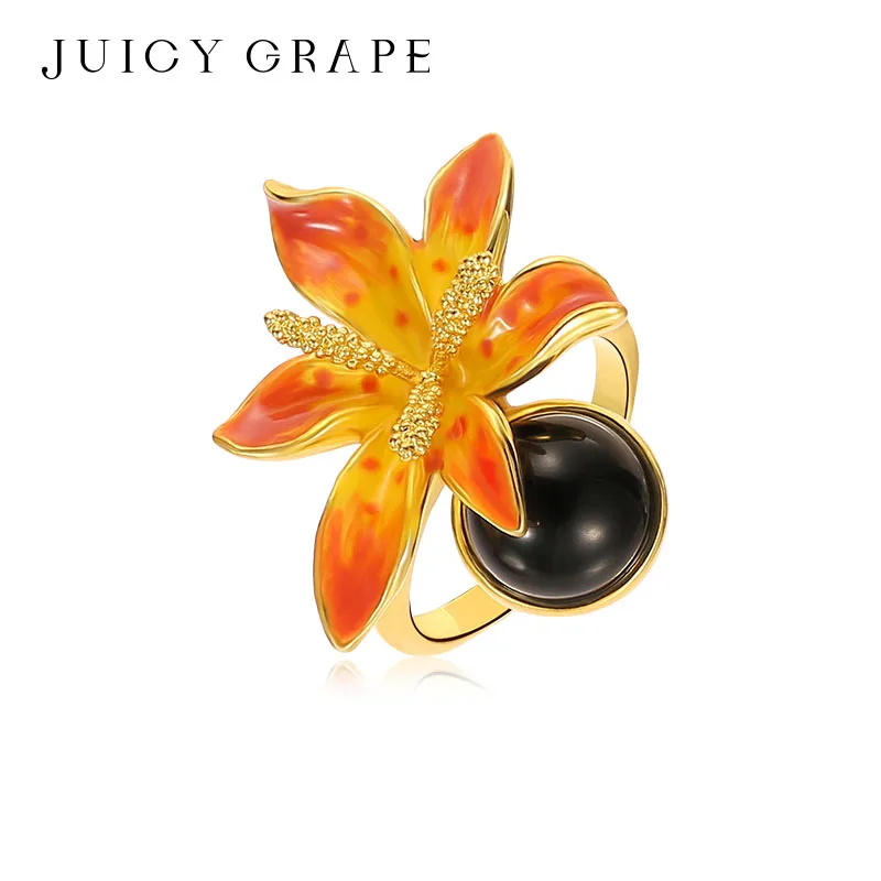 anillo-abierto-ajustable-con-esmalte-pintado-a-mano-diseno-de-uva-jugosa-morera-y-lirio-Onix-negro-motivo-floral-oscuro-joyeria-de-regalo-para-mujer
