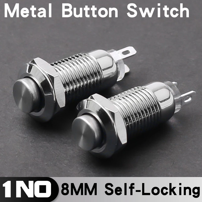 Metal Button Switch 8MM Latching Self-Locking 2Pins Welding Foot High Head Mini button switch waterproof